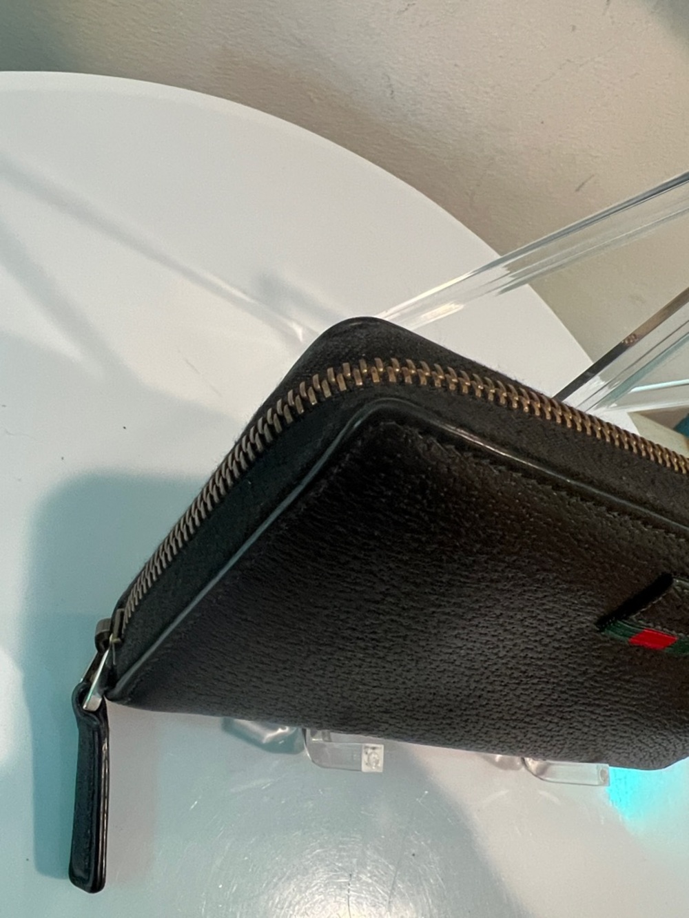Gucci Agora Web Black Leather Long Zippy Wallet with Red & Green Sherry Line - Picture 13 of 15